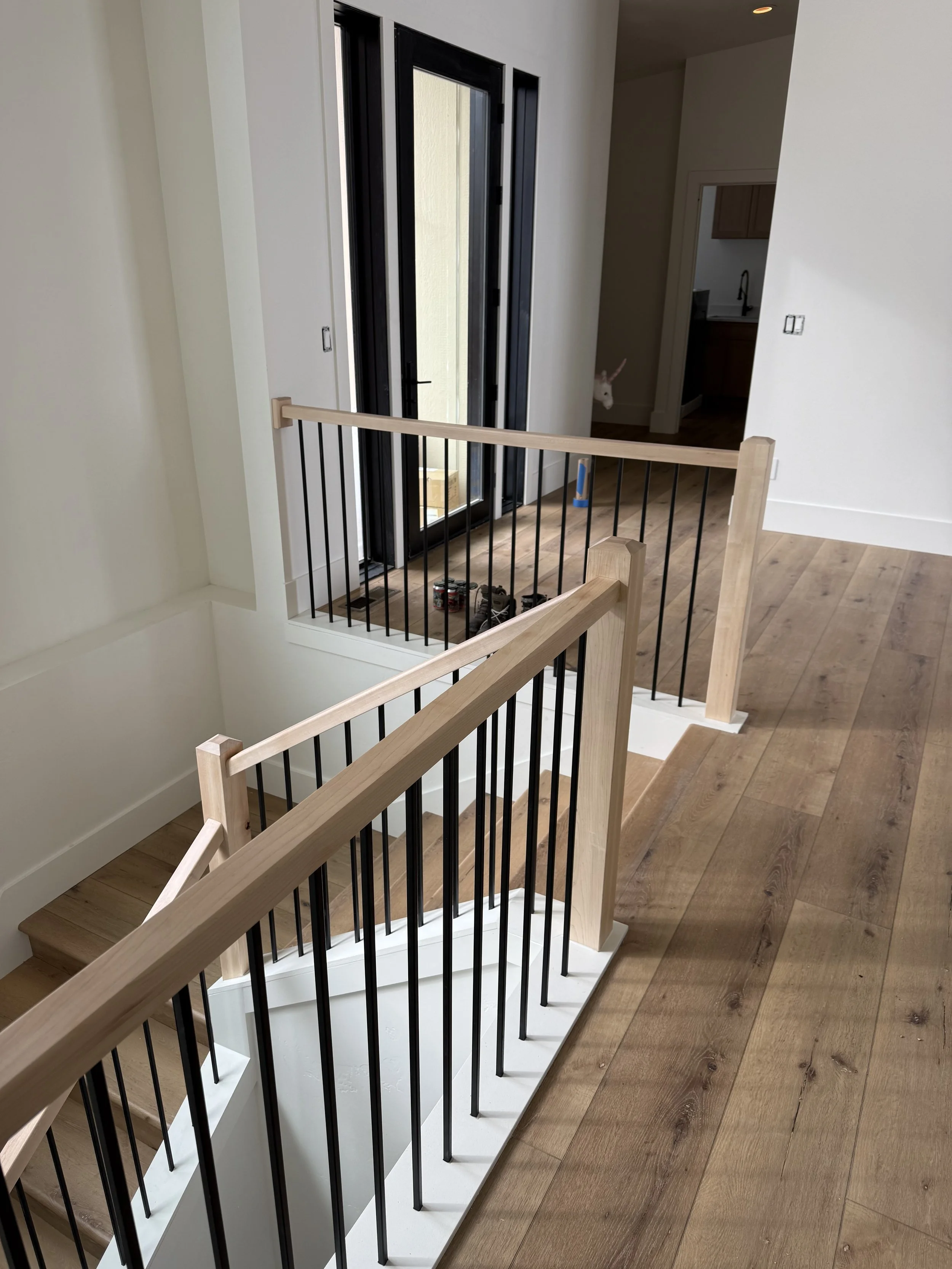 Custom Maple Stair Rail with steel balusters