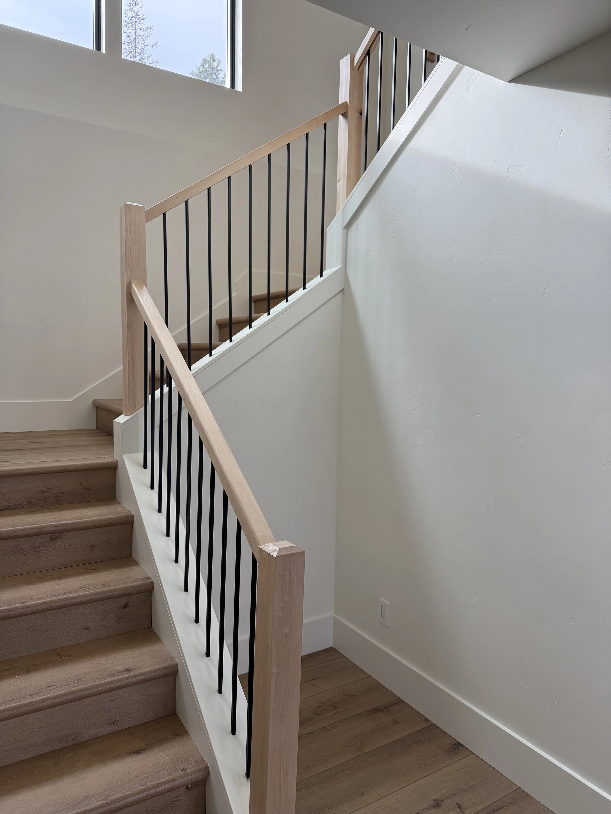 Custom Maple Stair Rail with steel balusters