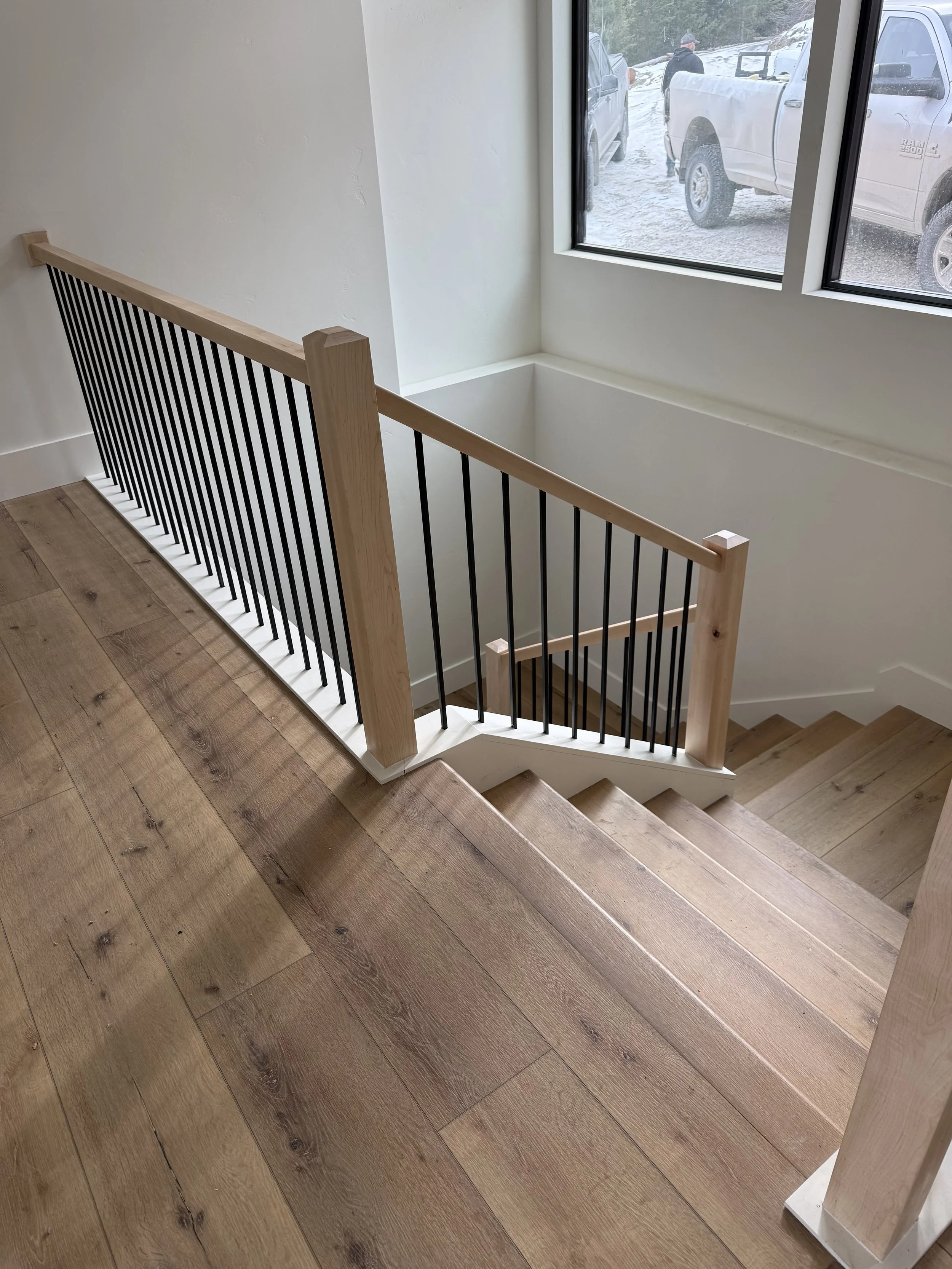 Custom Maple Stair Rail with steel balusters