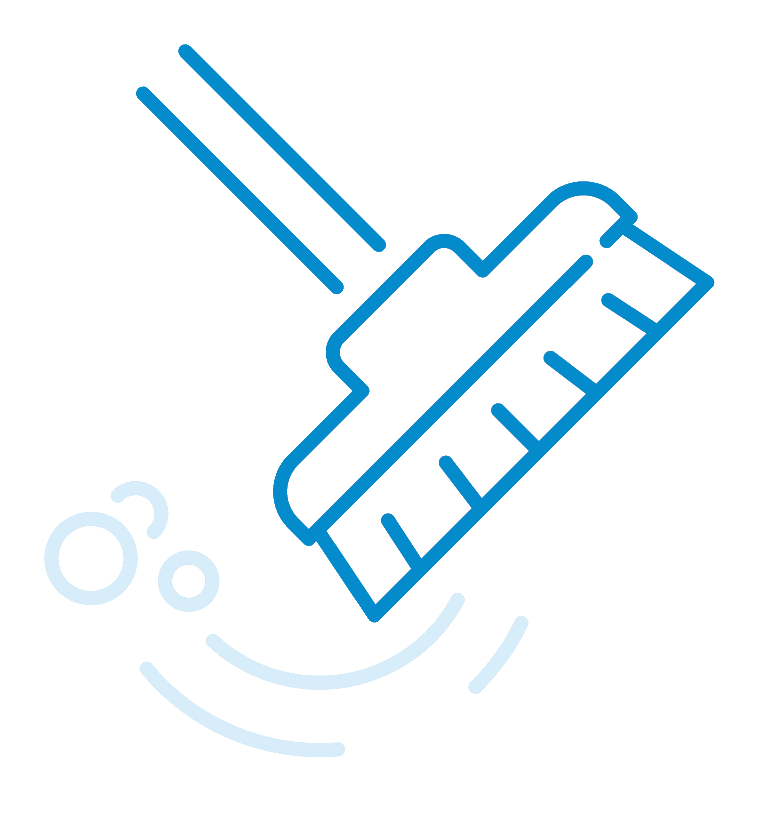 Line drawing of a mop head underwater, with bubbles and wavy lines indicating movement.