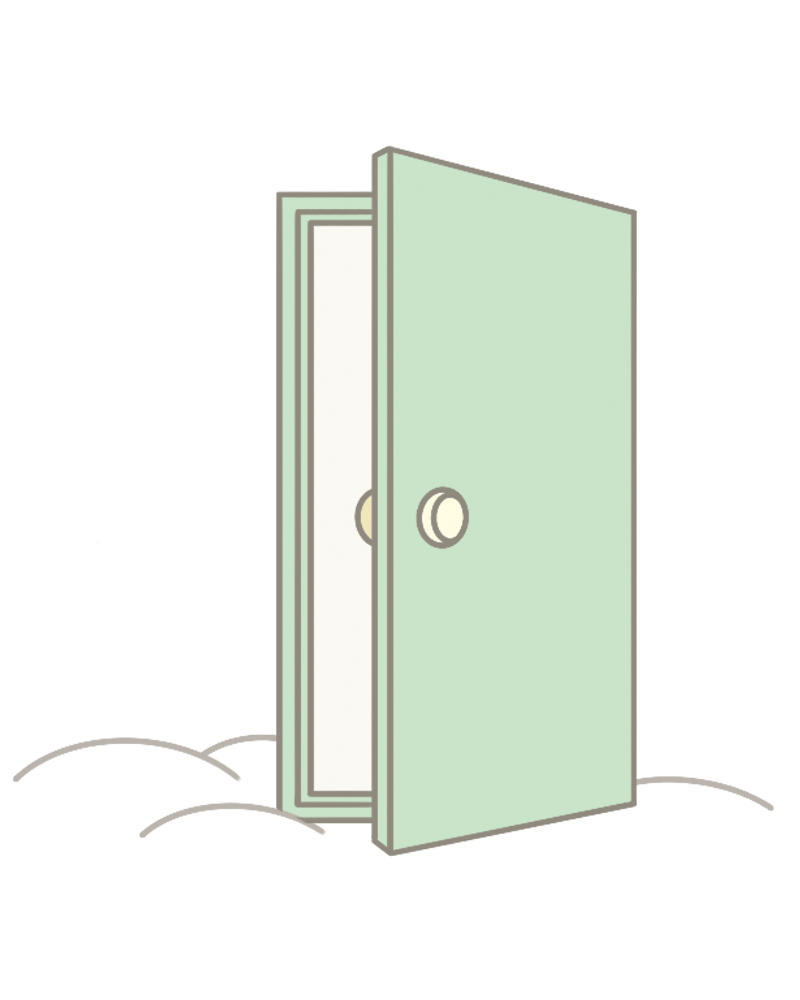 緑色のドアが少し開いている