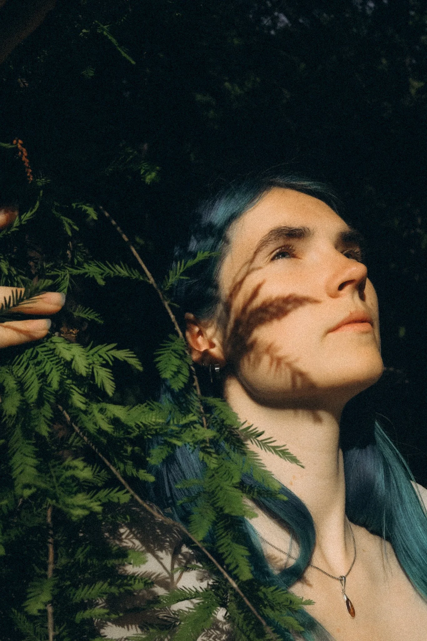 Frau in kassel fotoshooting portrait unterm baum mit Blick in den Himmel