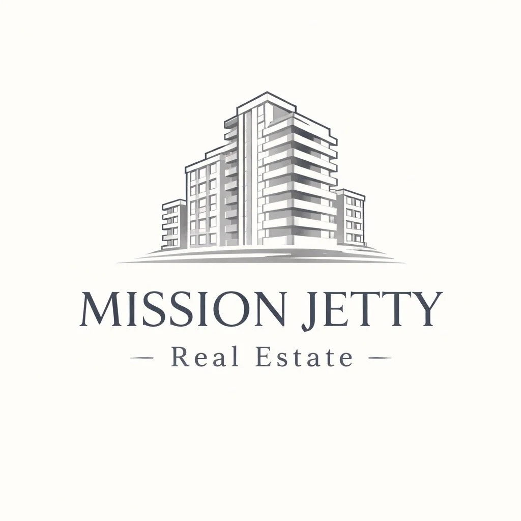 Logo for Mission Jetty Real Estate featuring a modern building illustration.