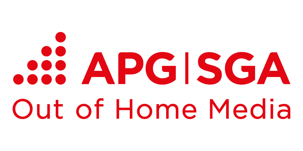 Logo mit roten Kugeln, daneben die Schriftzüge »APGISGA« und »Out of Home Media« in Rot.