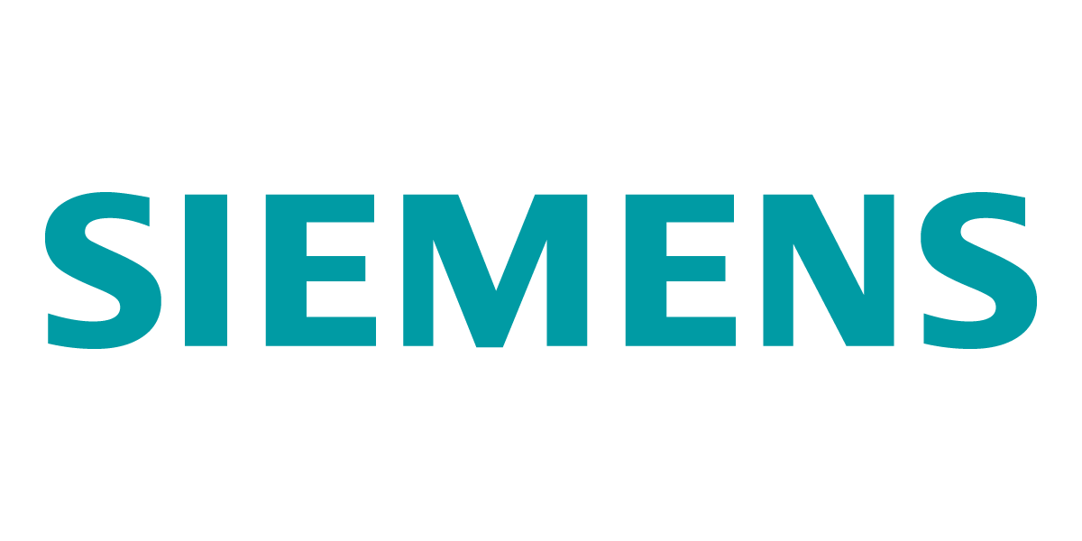 Das Bild zeigt das Logo von Siemens, bestehend aus dem Schriftzug 'SIEMENS' in blauer Schrift auf schwarzem Hintergrund.