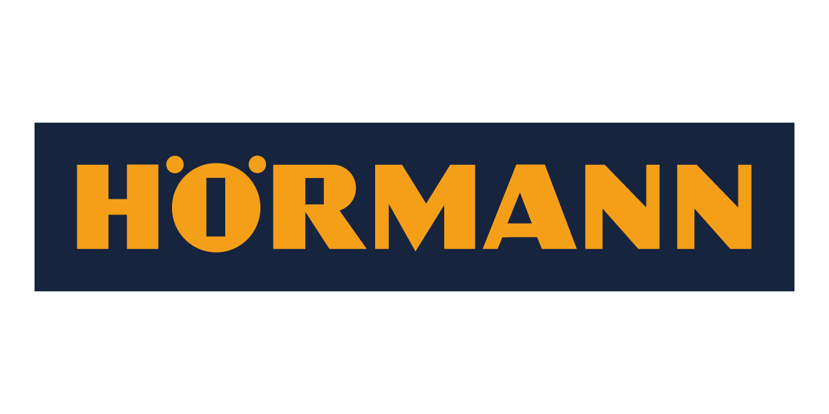 Logo mit dem Text »HÖRMANN« in orange auf dunkelblauem Hintergrund