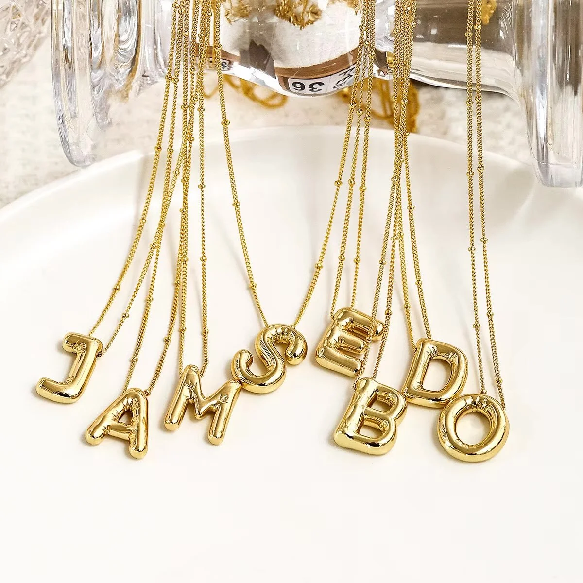 Gold Bubble Letter Necklace
