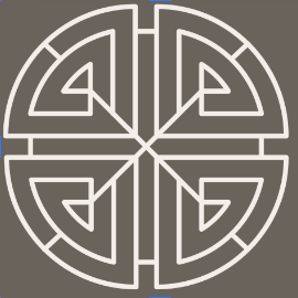 A circular maze with four quadrants and a central intersection, all in white lines on a dark background.