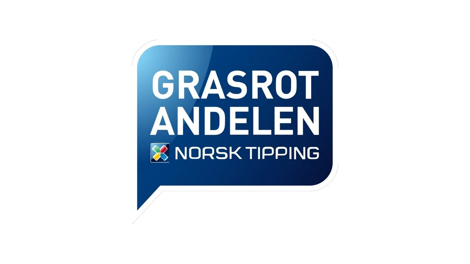 Logo for Norsk Tipping Grasrotandelen, med blå bakgrunn og tekst i hvitt.