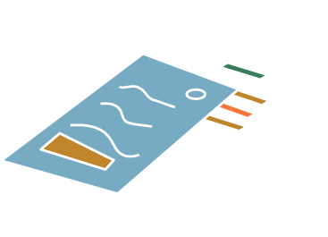 To dokumenter eller brosjyrer med tekst og grafikk, liggende på en flat overflate.