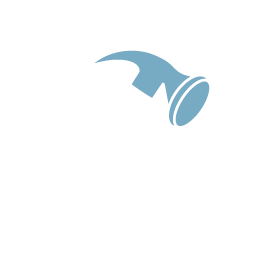 En hammer med blå hode og trekantet skaft