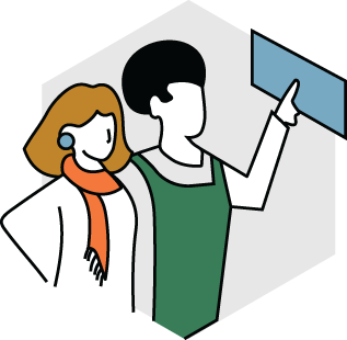 To personer som ser på en skjerm, én peker mot den.