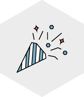 En festkapsel med konfetti og stjerner som spretter ut