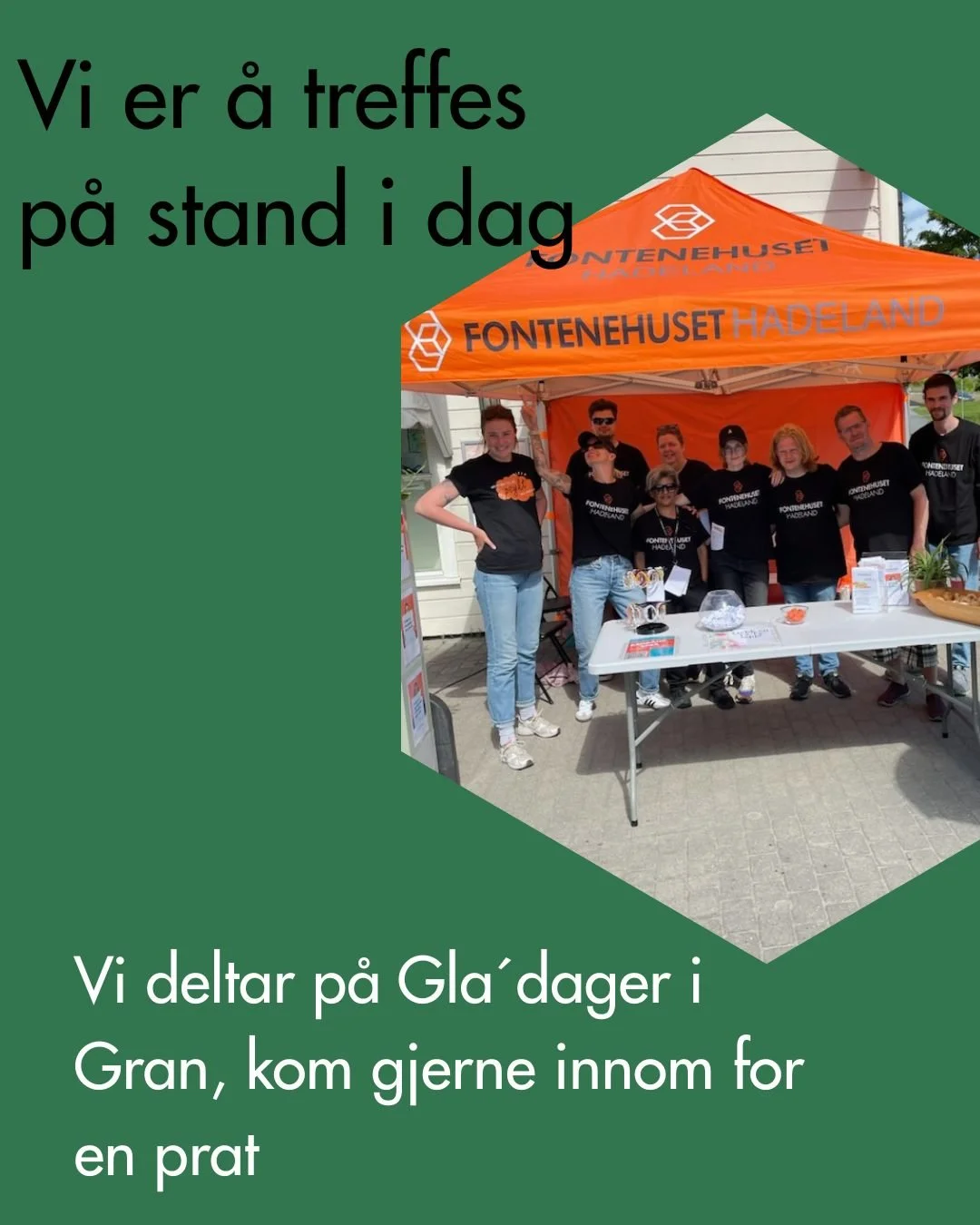 Vi er klare for en fantastisk dag. 
P&aring; standen v&aring;r kan du sl&aring; av en prat, stille sp&oslash;rsm&aring;l og bli kjent med hva et Fontenehus faktisk er. Og har du tid, anbefaler vi virkelig &aring; komme innom huset v&aring;rt ogs&arin