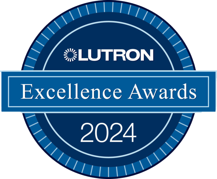 Lutron Excellence Awards 2024 badge with a blue circular design and a banner reading 'Excellence Awards'.