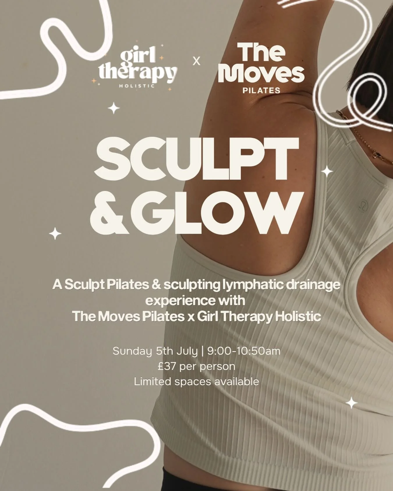 ✨ SCULPT &amp; GLOW ✨

Join us on Sunday 5th July for a special event with The Moves Pilates and Girl Therapy Holistic.

We&rsquo;ll start with a 45-minute Sculpt Moves class. Expect high reps, light weights, bands and bodyweight exercises designed t