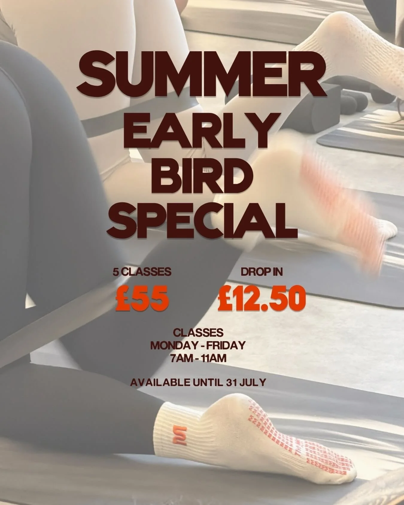 Summer plans don&rsquo;t have to mean your routine disappears ✨

Our Early Bird Summer Special is designed to make it easier to keep moving through the summer months.
☀️ 5 Classes for &pound;55
☀️ Early Bird Drop In &pound;12.50

Valid on eligible cl