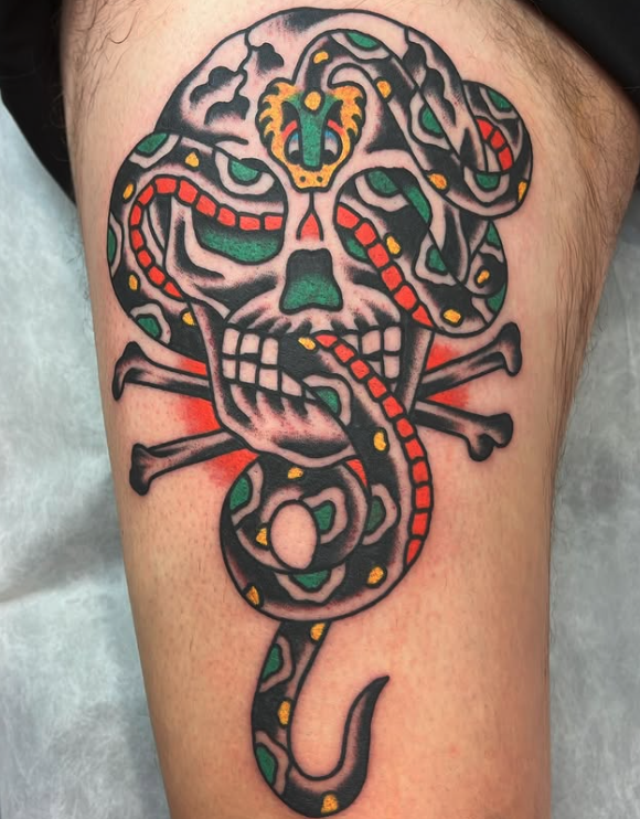 Traditional colour tattoos by Nikita Vigovski, made at Tattoo Rosies, Surry Hills Sydney
