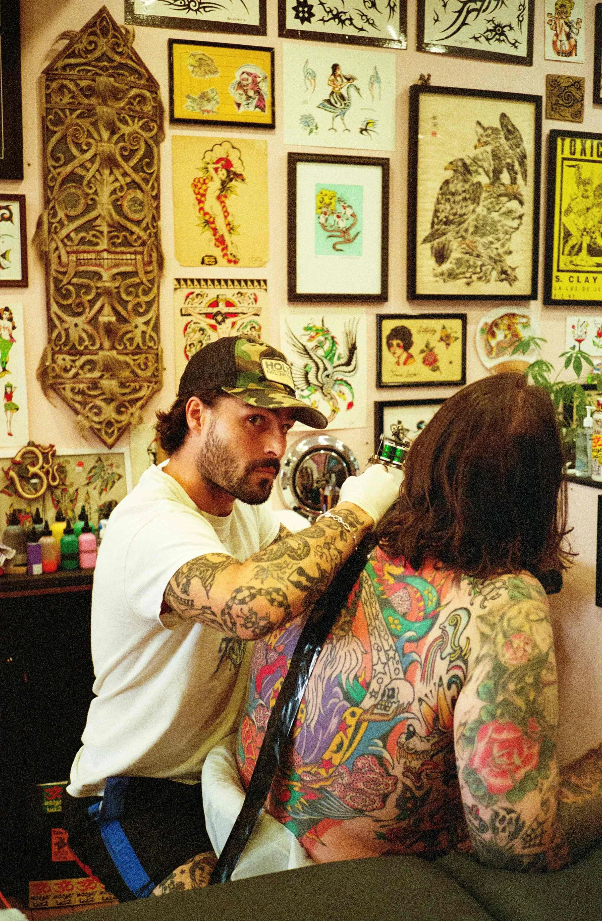 Booger tattooing client