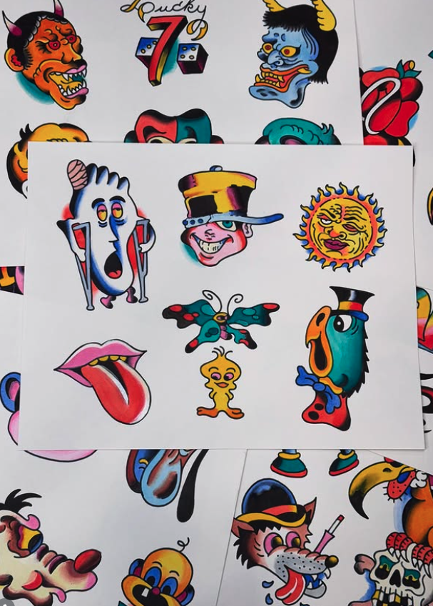 Collection of colorful, cartoon-style stickers featuring various expressive faces and characters, including a devil, a clown, a sun, a tongue, a butterfly, and animals wearing accessories.