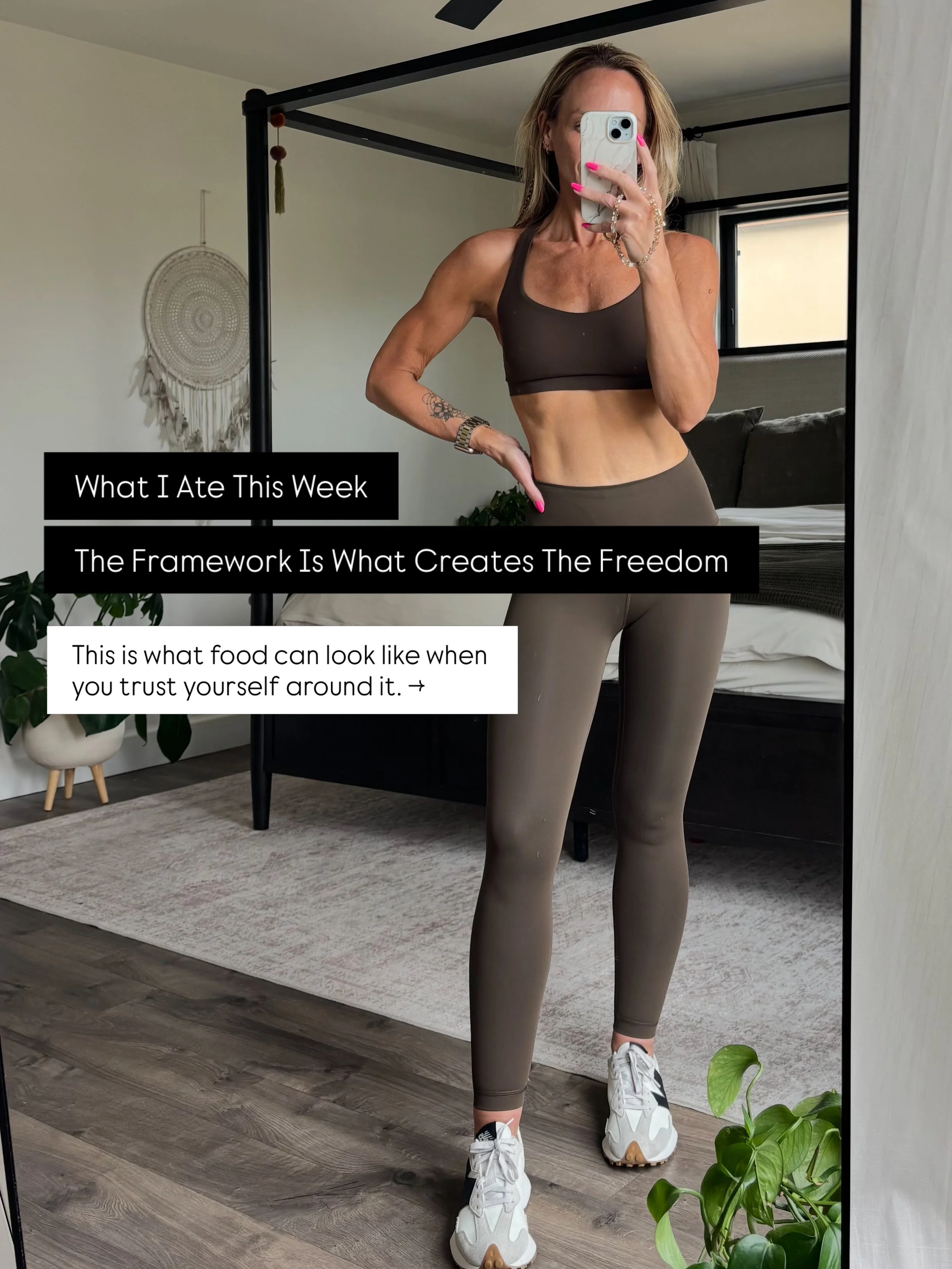 A little glimpse into what I ate this week.

And honestly, one of my favorite things about the way I eat now is how much freedom exists inside of it.

I do NOT follow recipes. But I do follow a framework:
Protein, Carbs, Fats + Plants - in the right 