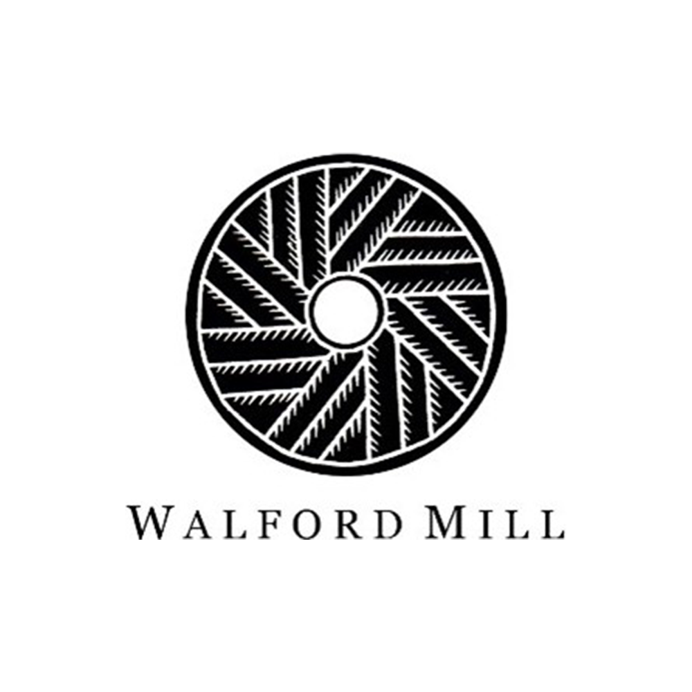 Logo of Walford Mill featuring a stylized circular saw blade with intricate line patterns, and the text 'WALFORD MILL' beneath it.