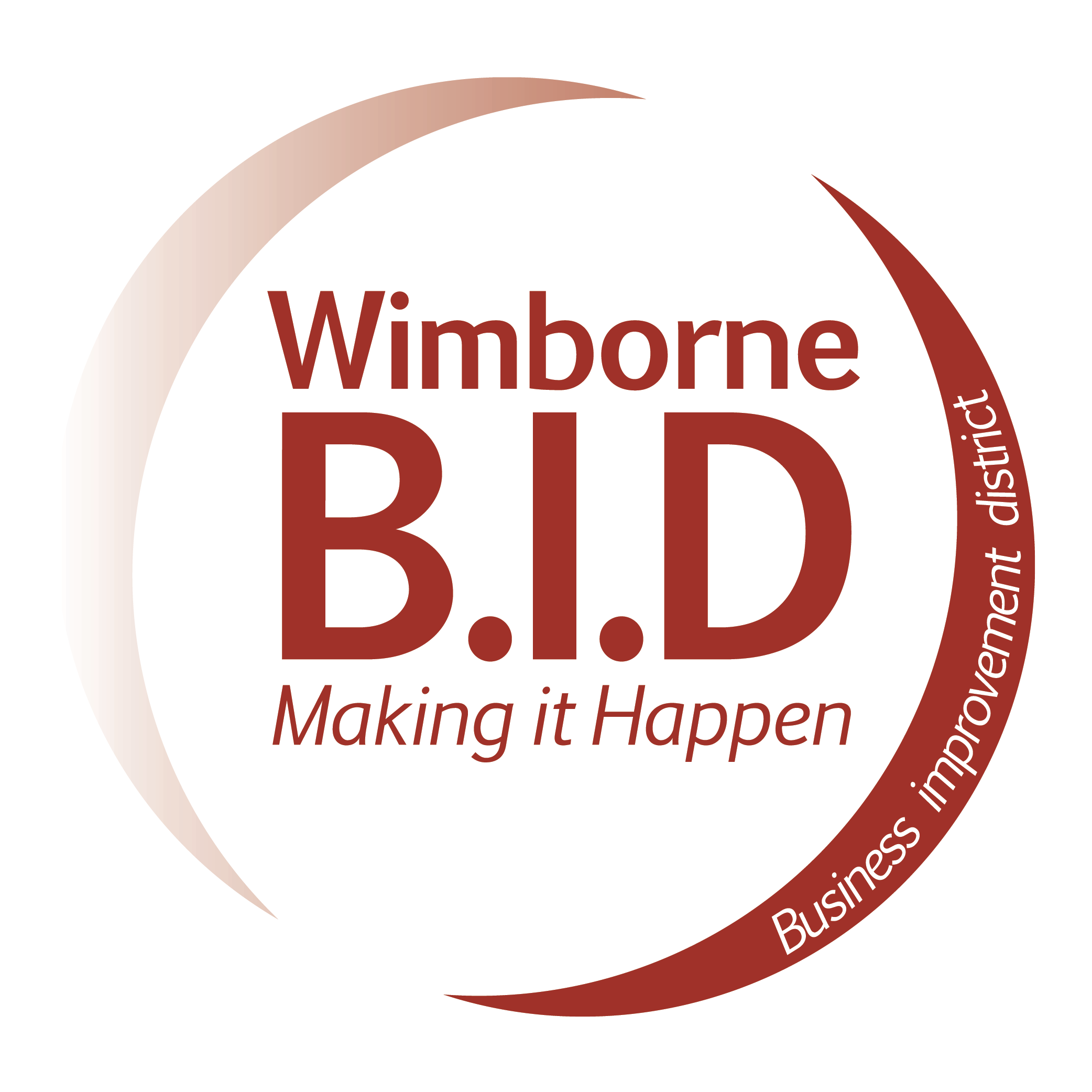 Wimbome B.I.D logo with the slogan "Making it Happen" and the tagline "Business improvement district" curved around the right side.