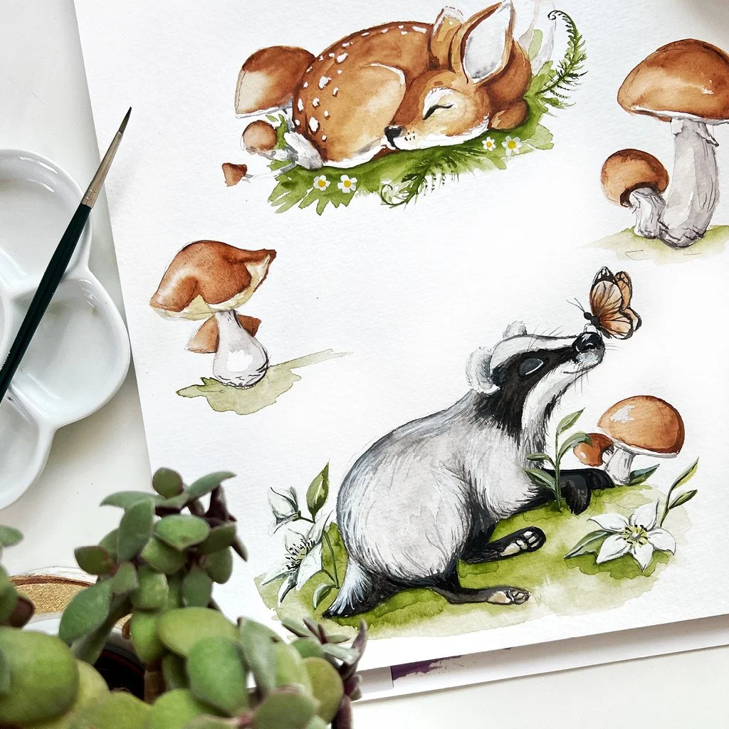 Waldtier in Aquarell