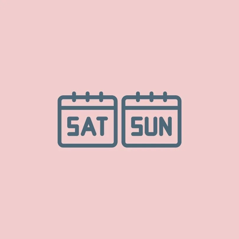 Icons of a calendar showing Saturday and Sunday, with pastel pink background.