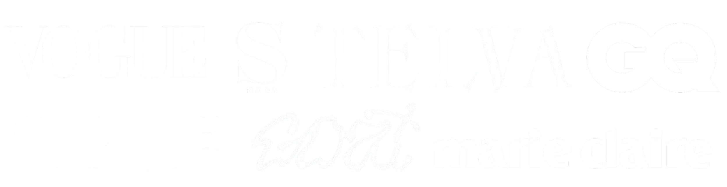 Texto en letras blancas en fondo negro que dice: 'Vogue s telas que eco Marie Claire'.