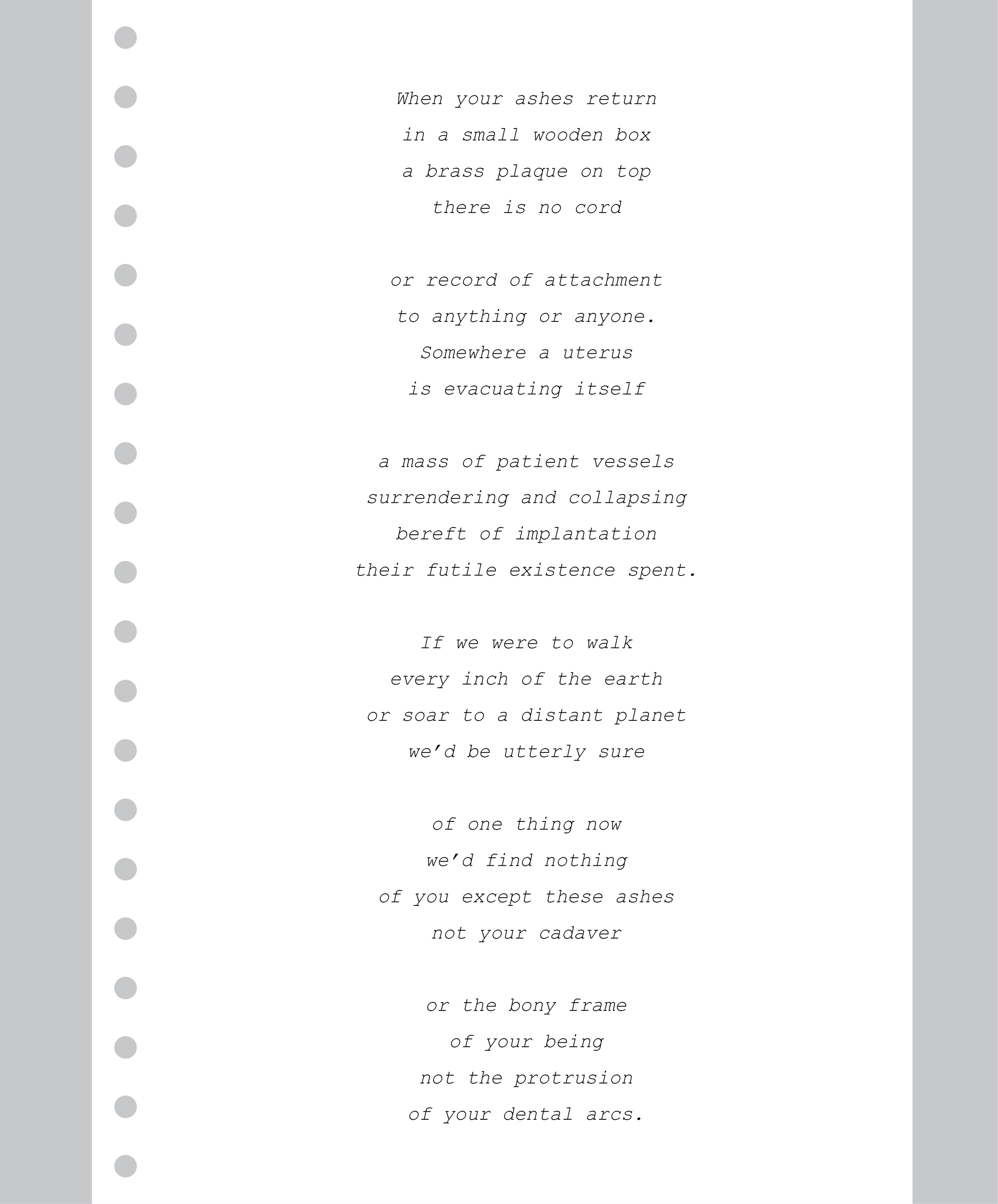 You Have Become the Hand poem by Clodagh Beresford Dunne, exploring cremation, ashes, death, the human body, loss and the physical nature of grief.