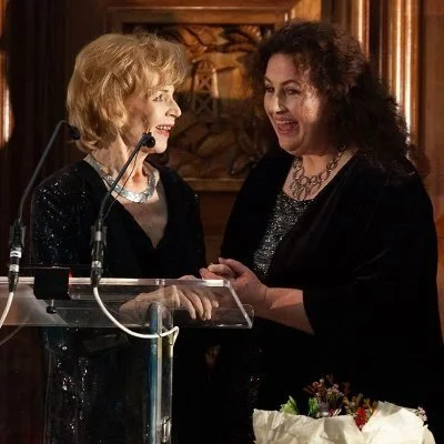 Florence Hall, London, December 2018. Edna O'Brien DBE (recipient of the David Cohen Prize for Literature) presenting the Arts Council of England's  Clarissa Luard Emerging Writer Award to Clodagh Beresford Dunne