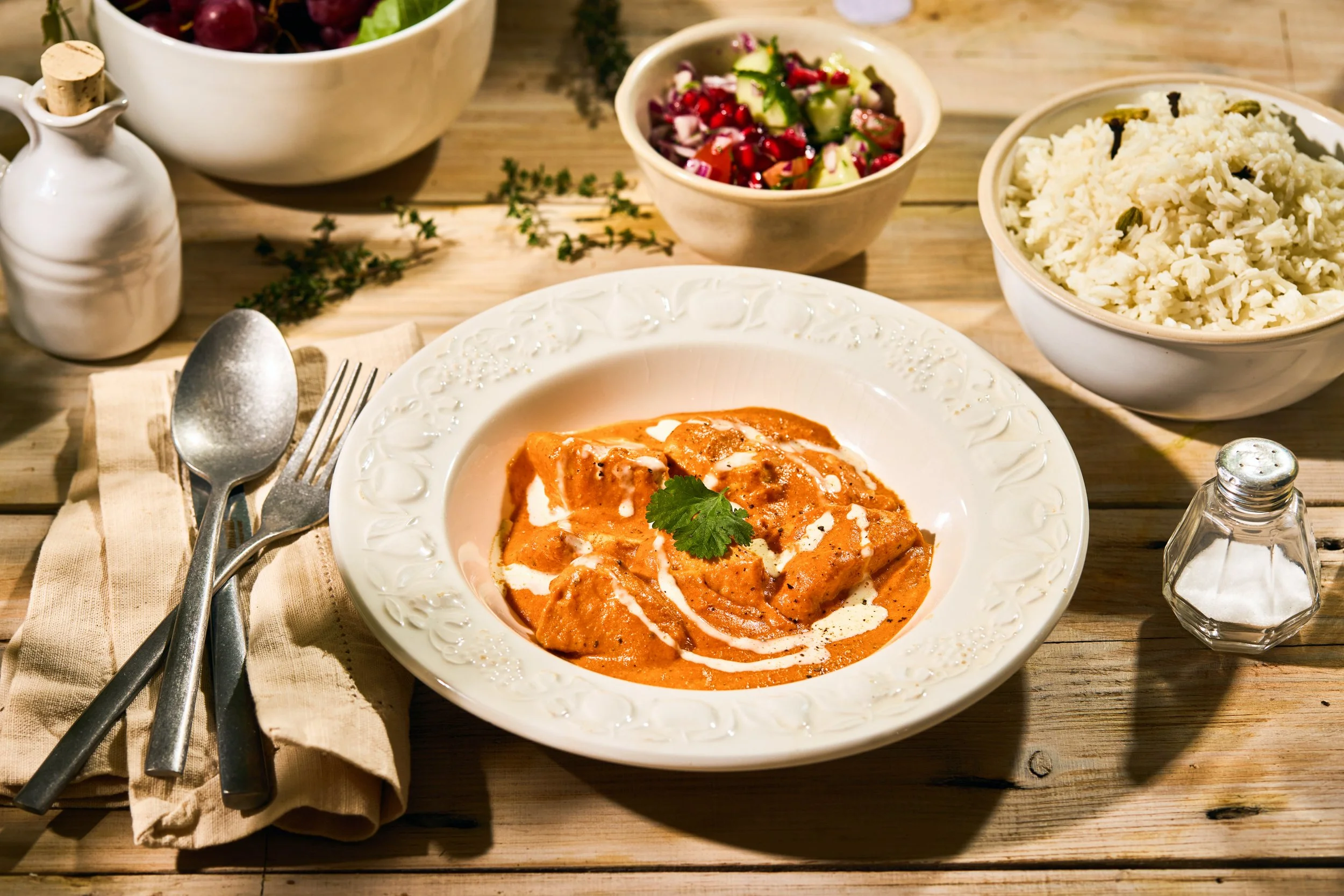 Old Delhi butter chicken with kachumber salad