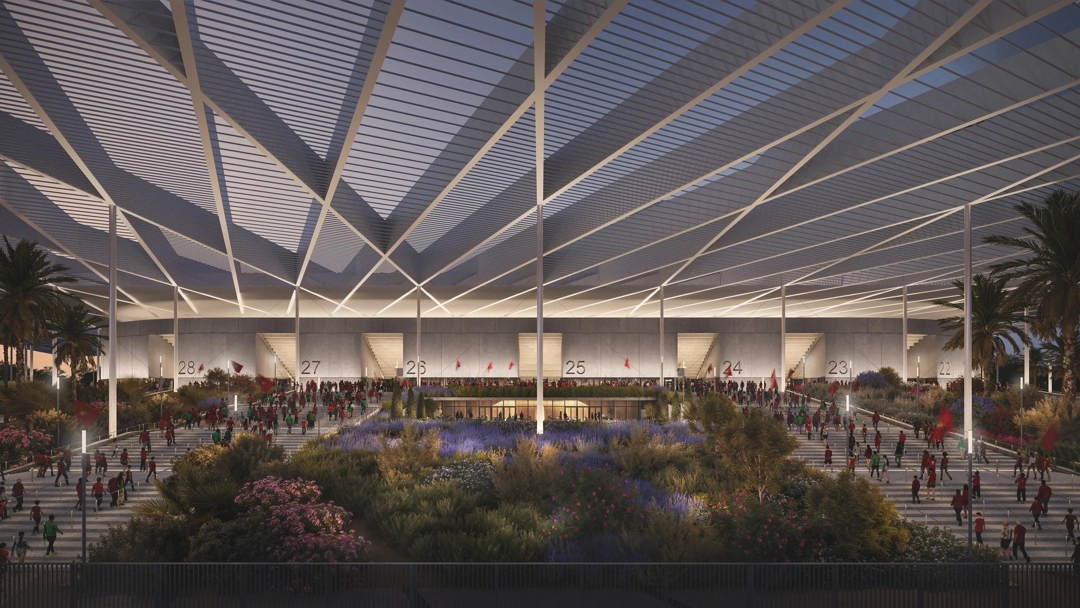 We are proud to show our design of the Nador Stadium for the architectural competition in which we participated!

The 20,000-capacity stadium settles into its site with both lightness and strength, carried by a spectacular canopy that operates as a t