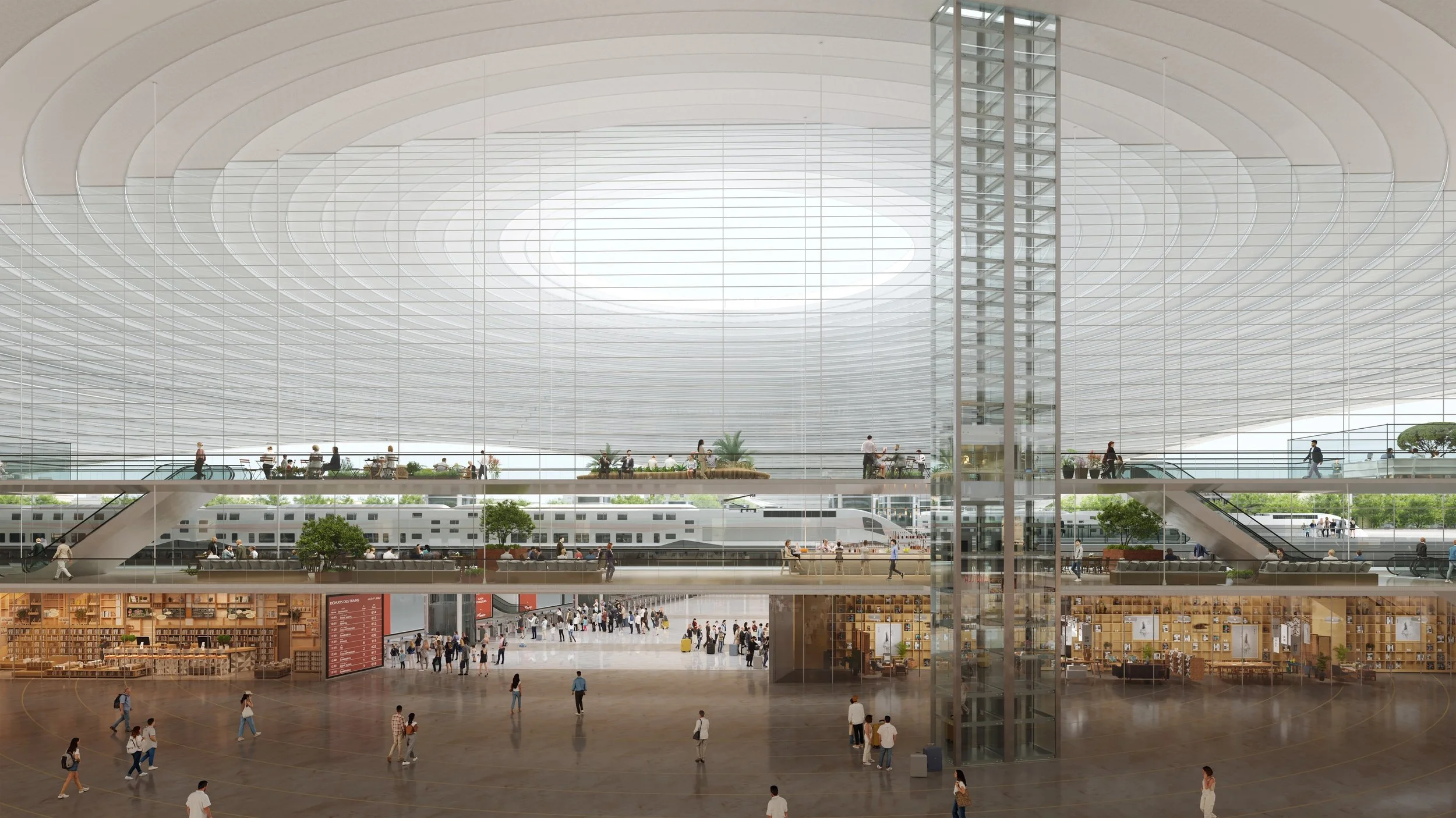 Discover the interiors of the Casa Sud Train Station!

Architecturally, the station stands out with a monumental vault that embraces all functions while flooding the interior with soft, diffused light.
It will be more than just a train station, it wi