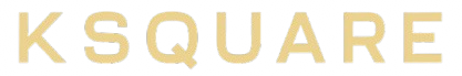 Close-up of the word 'KSQUARE' in beige letters on a dark background.