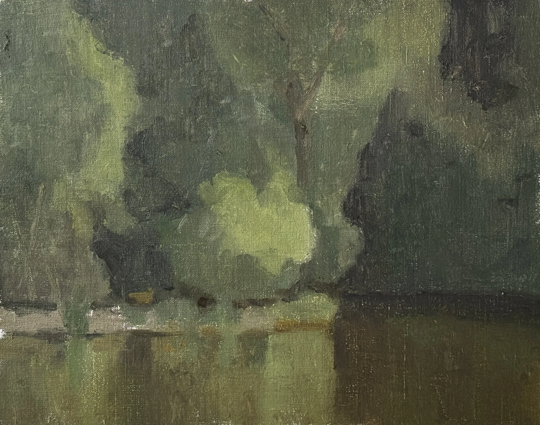  Reflecting in Hampstead Heath  
🔴SOLD  
8 x 10 in | Oil on Linen | 2026