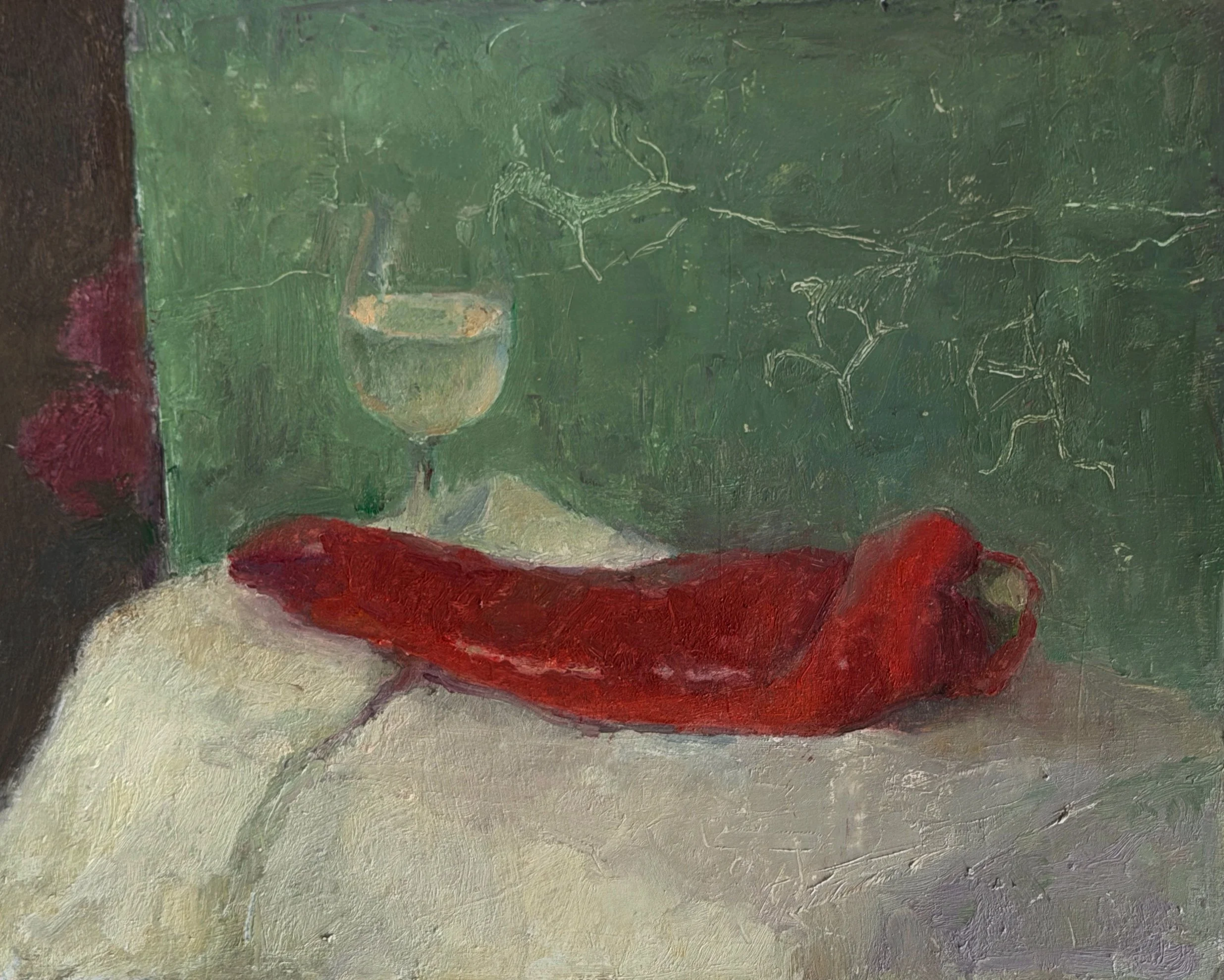  Red leather boot  
£400 
10 x 8 in | Oil on Board | 2026