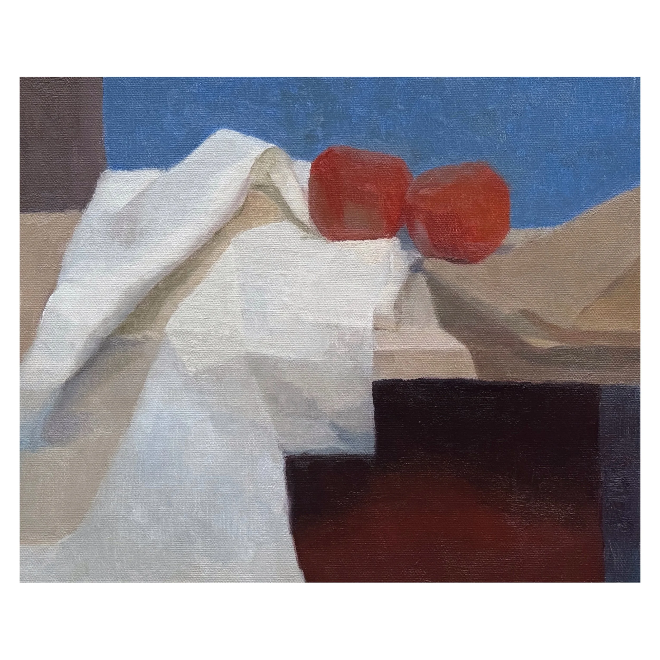 Composition of Two Tomatoes  
£380 
10 x 12 in | Oil on Linen | 2026