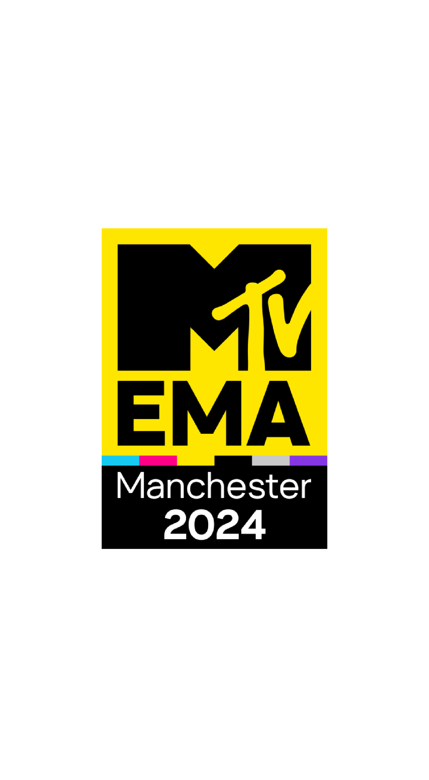 MTV EMA 2024 logo with colorful accents and text indicating event in Manchester.
