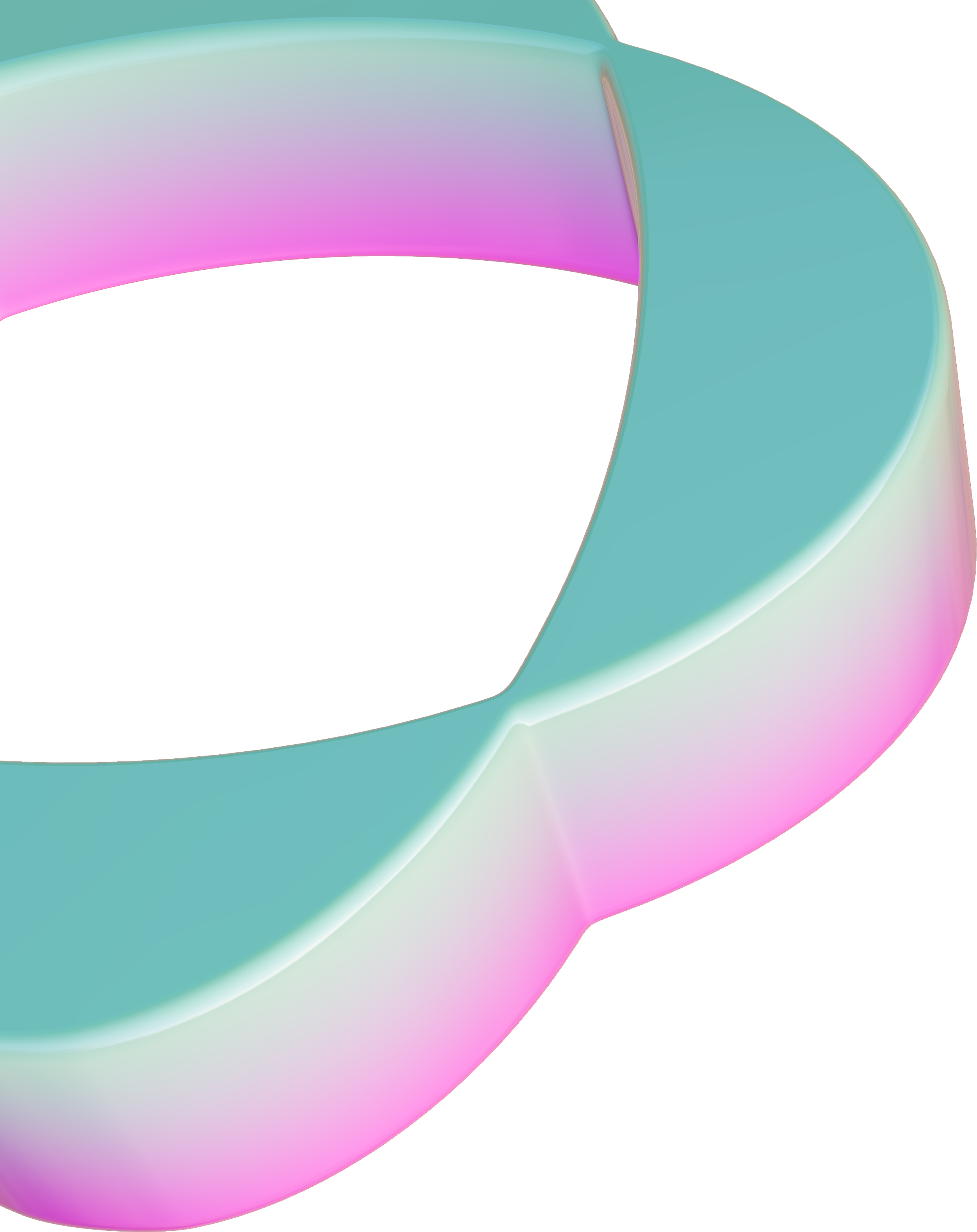Close-up of a colorful, iridescent donut-shaped object with pastel hues of pink, blue, and purple.