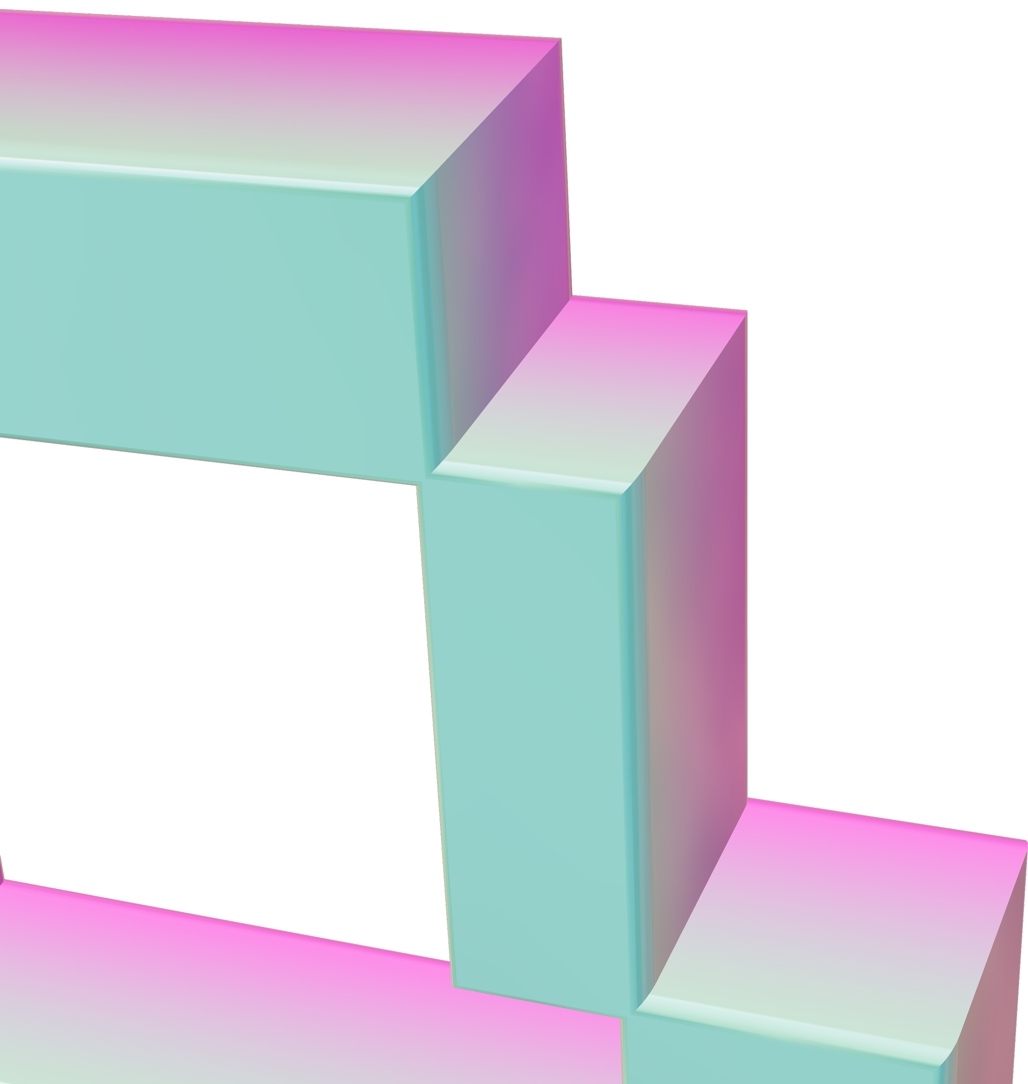 Colorful, abstract 3D geometric shapes in pastel shades of pink, blue, and purple.