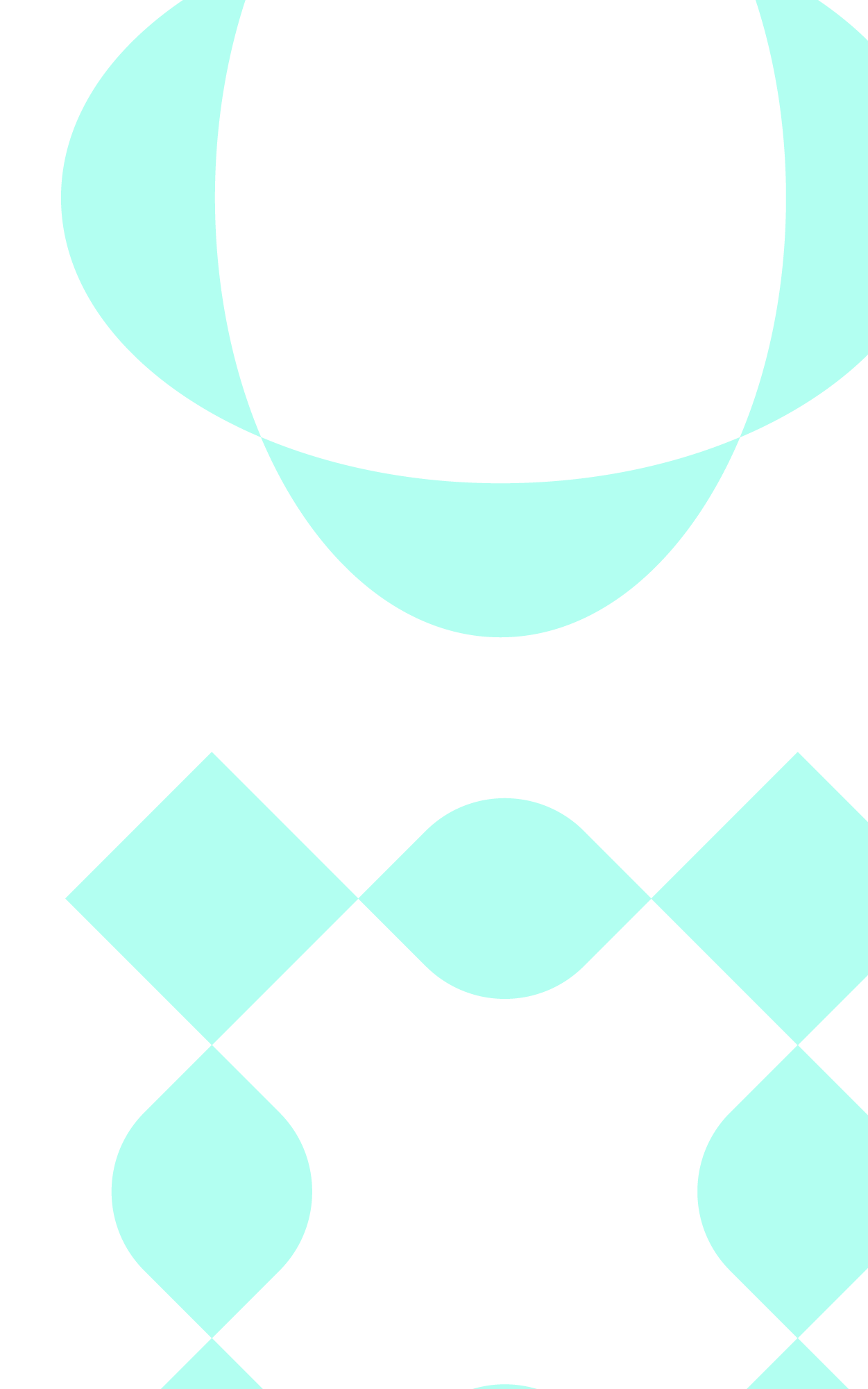 Abstract geometric pattern with black background and light blue shapes including a large circle, squares, diamonds, and curved elements.