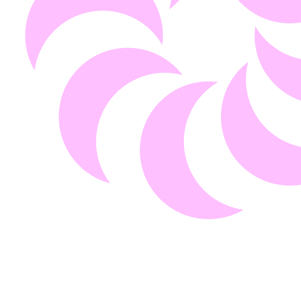 Abstract shape formed of neon pink crescent shapes arranged in a swirling design.