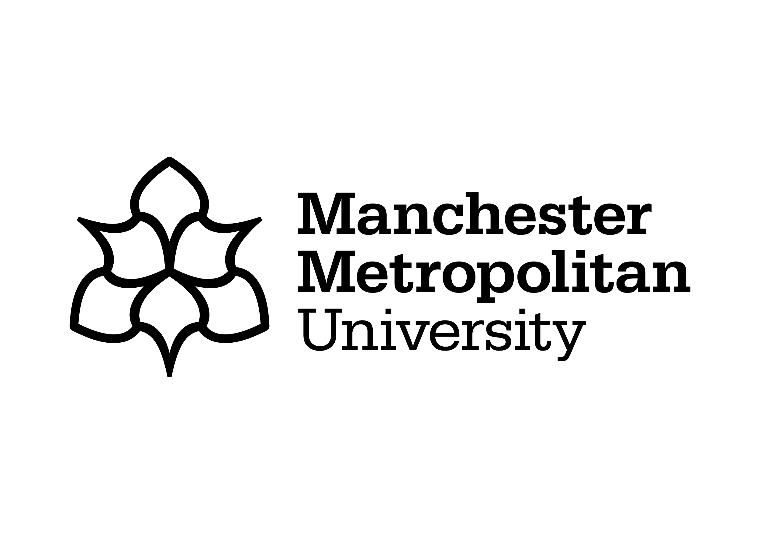 Outline of a flower next to the text 'Manchester Metropolitan University'