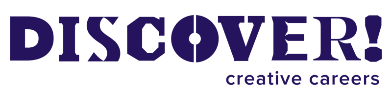 Text reading 'DISCOVER! creative careers' with a purple background.