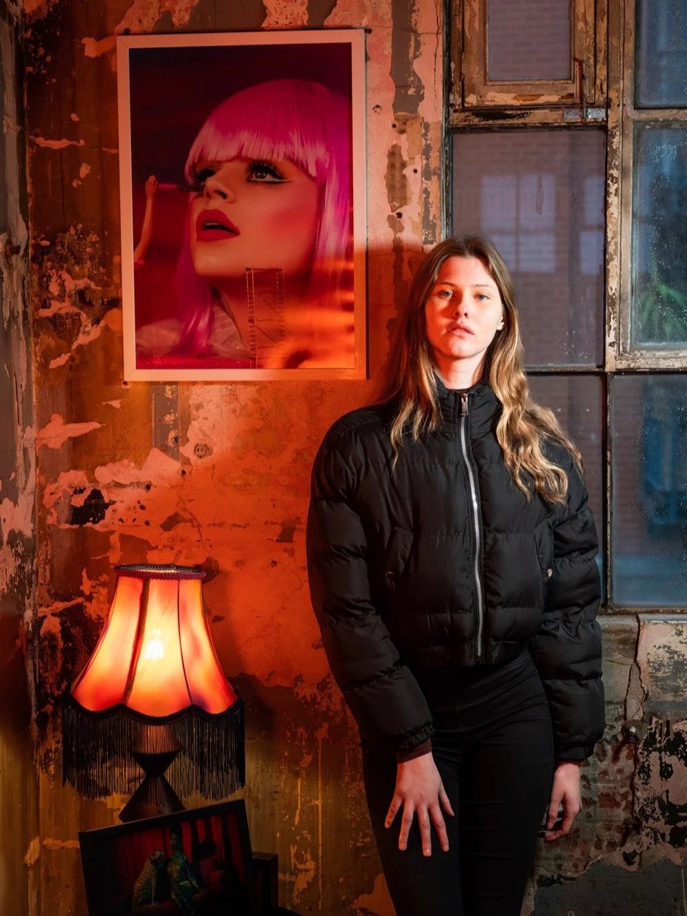 Portrait of young woman in London's Bargehouse, photographed by Wendy Akers