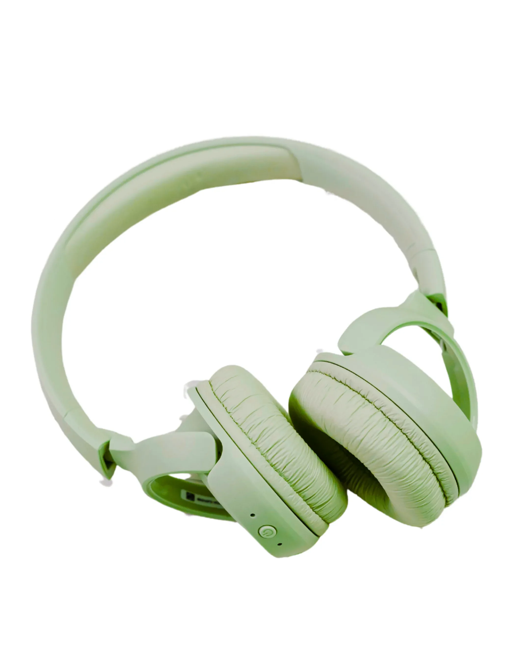 White over-ear headphones with a headband against a black background.