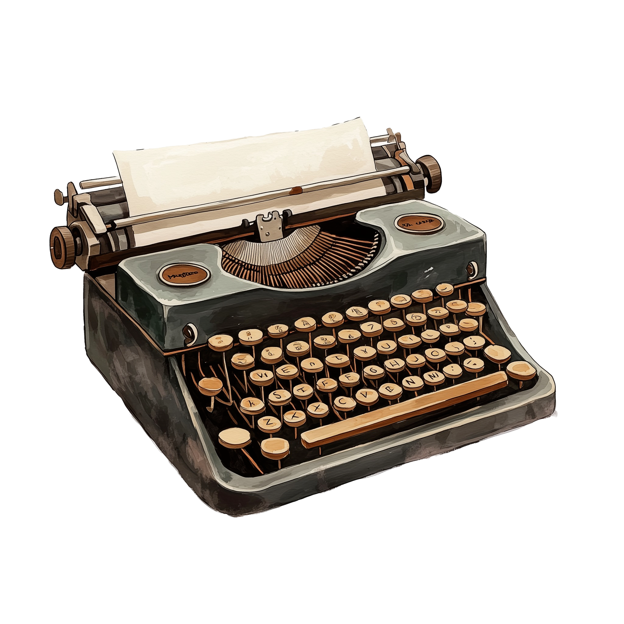 Vintage typewriter with round keys and a sheet of paper inserted.