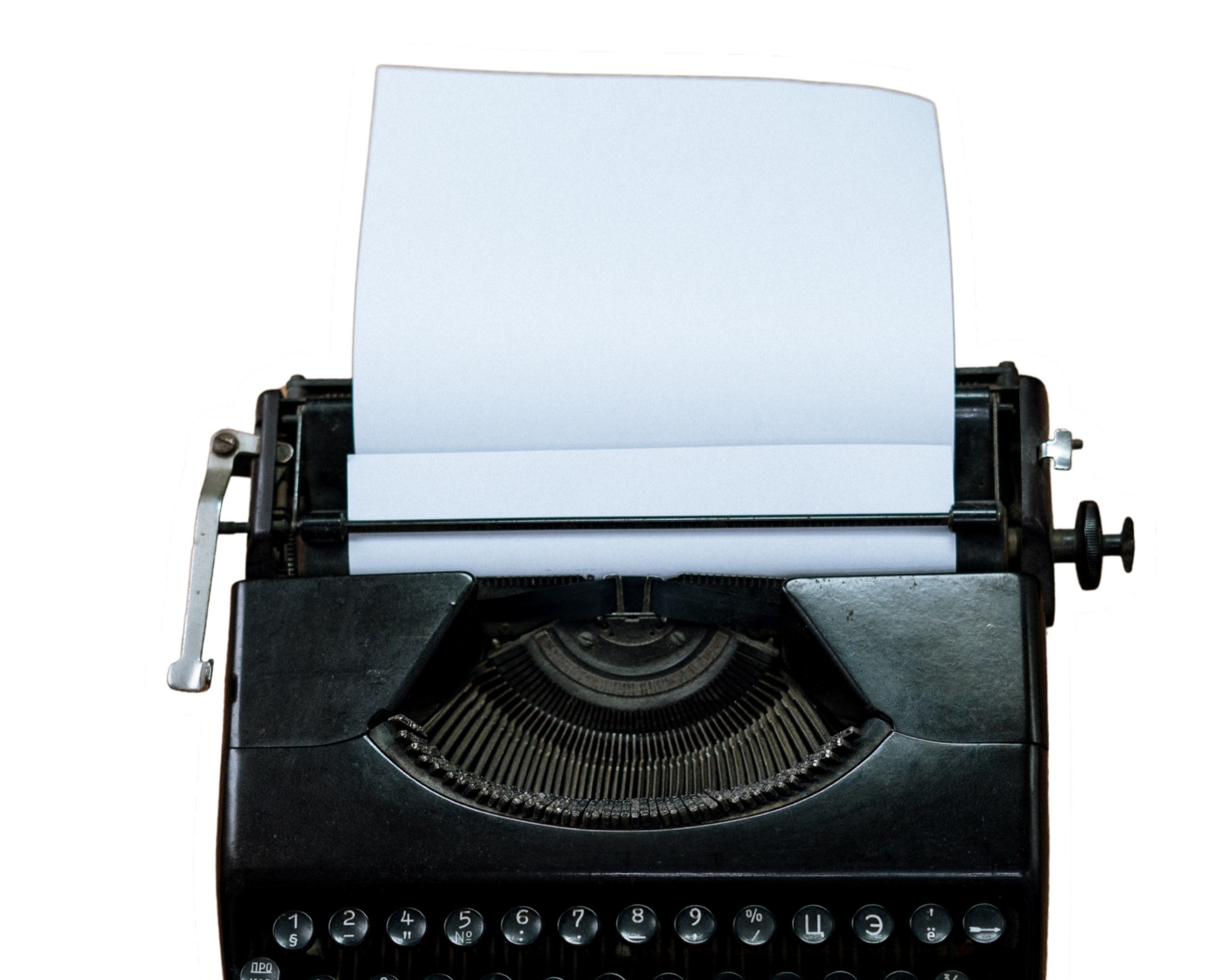 Black vintage typewriter with paper inserted.